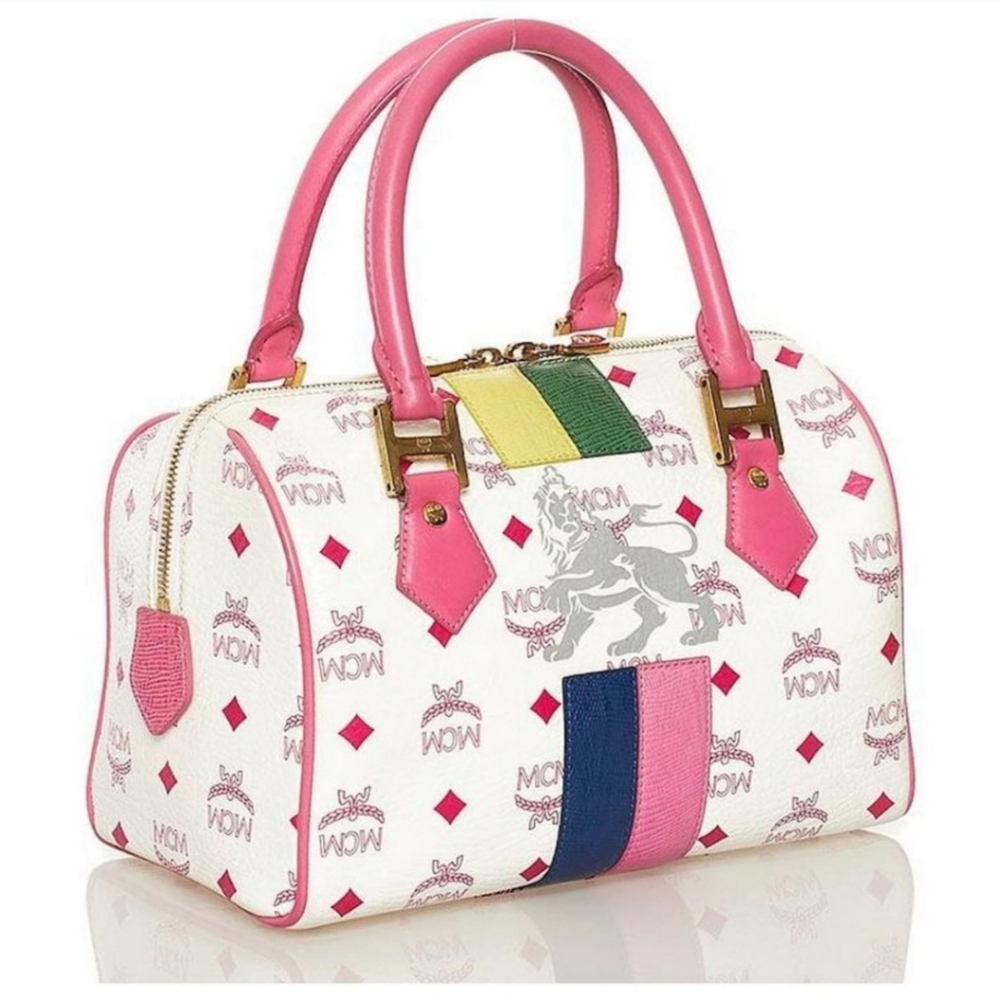 MCM Pink and White Satchel Speedy 30 Size